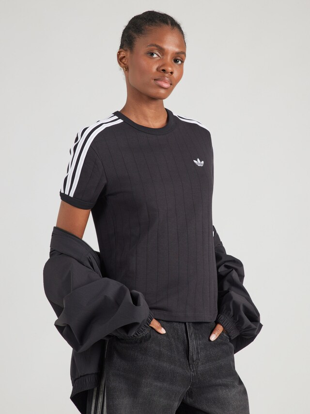 ADIDAS ORIGINALS, T-Shirt 'PINSTRIPE SHORT SLEEVE SLIM' Schwarz, Bild 2 von 5